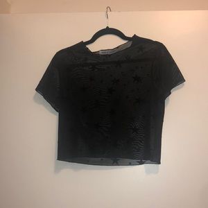Cropped star see through T-shirt